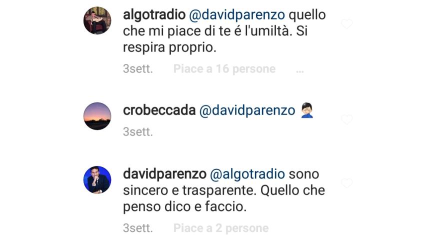 Instagram @davidparenzo  commenti del 14.6.2020