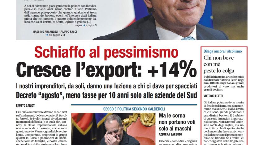 Articolo di Cruciani su Libero dell'8 agosto 2020