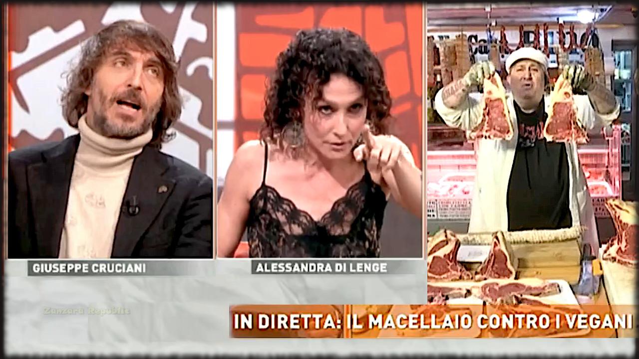 Alessandra Di Lenge all'attacco di Cruciani del macellaio anti-vegani