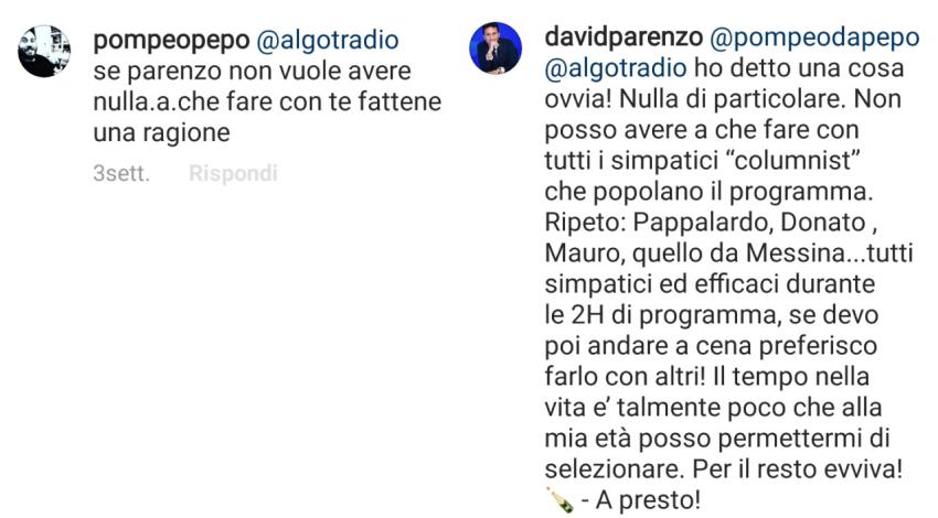 Instagram @davidparenzo  commenti del 15.6.2020