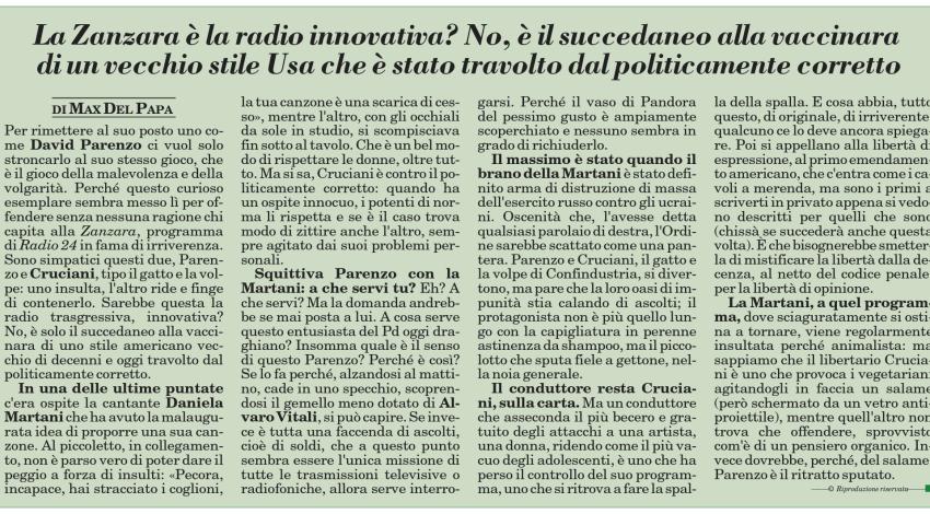 Max Del Papa su Italia Oggi