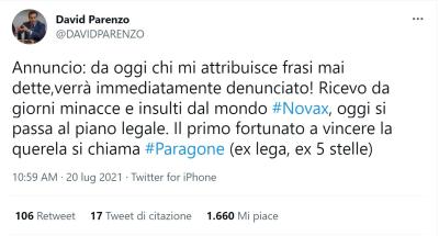 Parenzo tweet Paragone