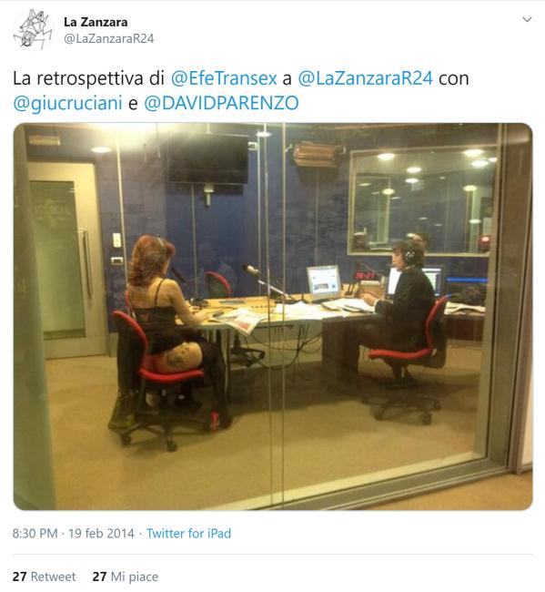 Twitter: La Zanzara Efe Bal si spoglia in studio